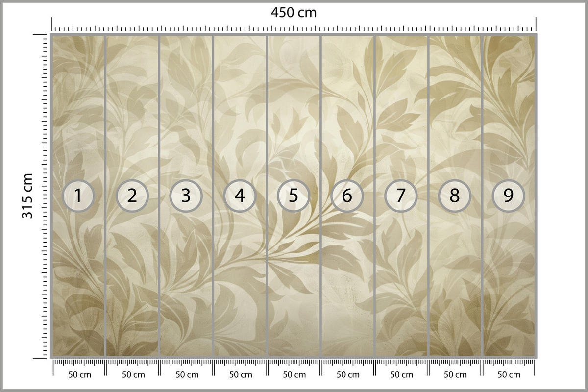 FOTOTAPETE für Schlafzimmer Blätter Pflanzen Natur Beige Vintage 450x315 - Beige/Braun, Papier (450/315cm) - Muralo