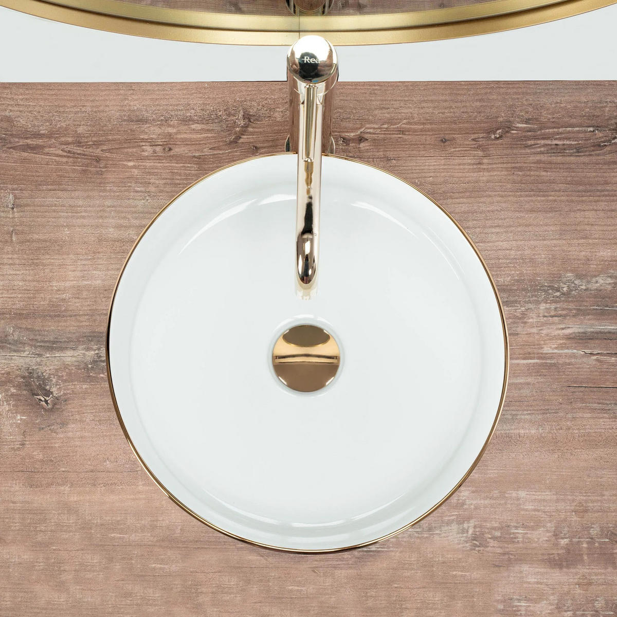 AUFSATZWASCHBECKEN Rea Sami Gold Edge - Weiß, Keramik (36/11.5/36cm) - REA