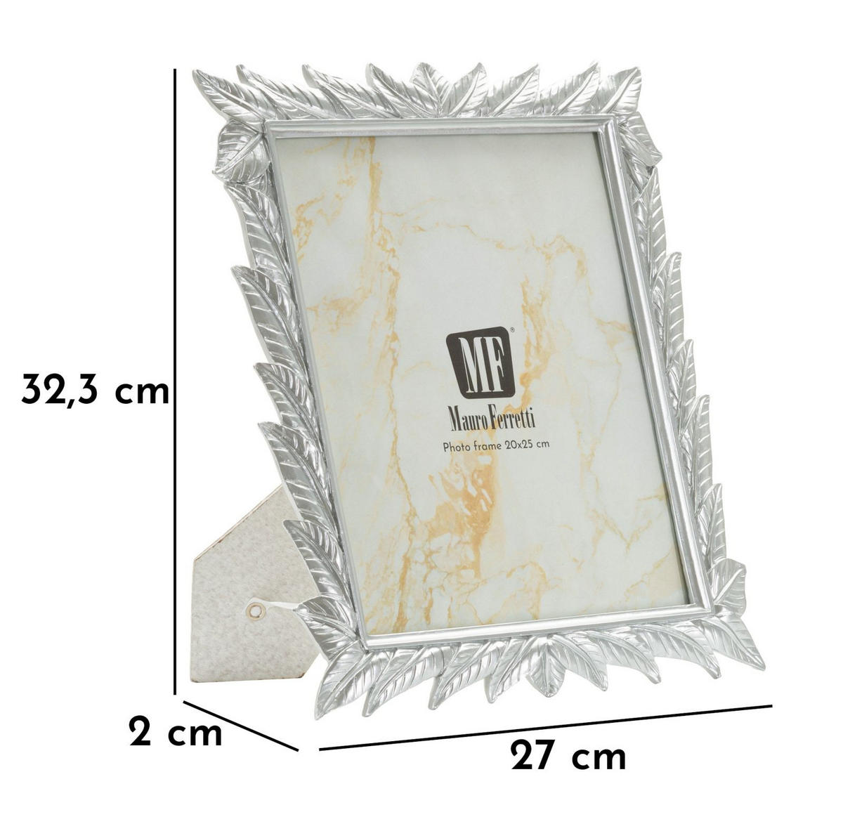 BILDERRAHMEN Leavy, Fotoformat 20 x 25 cm, silberfarben, Polyresin und Glas, Rahmen 27 x 2 x 32,3 cm - Silberfarben, Glas/Kunststoff (27/32.3/2cm) - Mauro Ferretti
