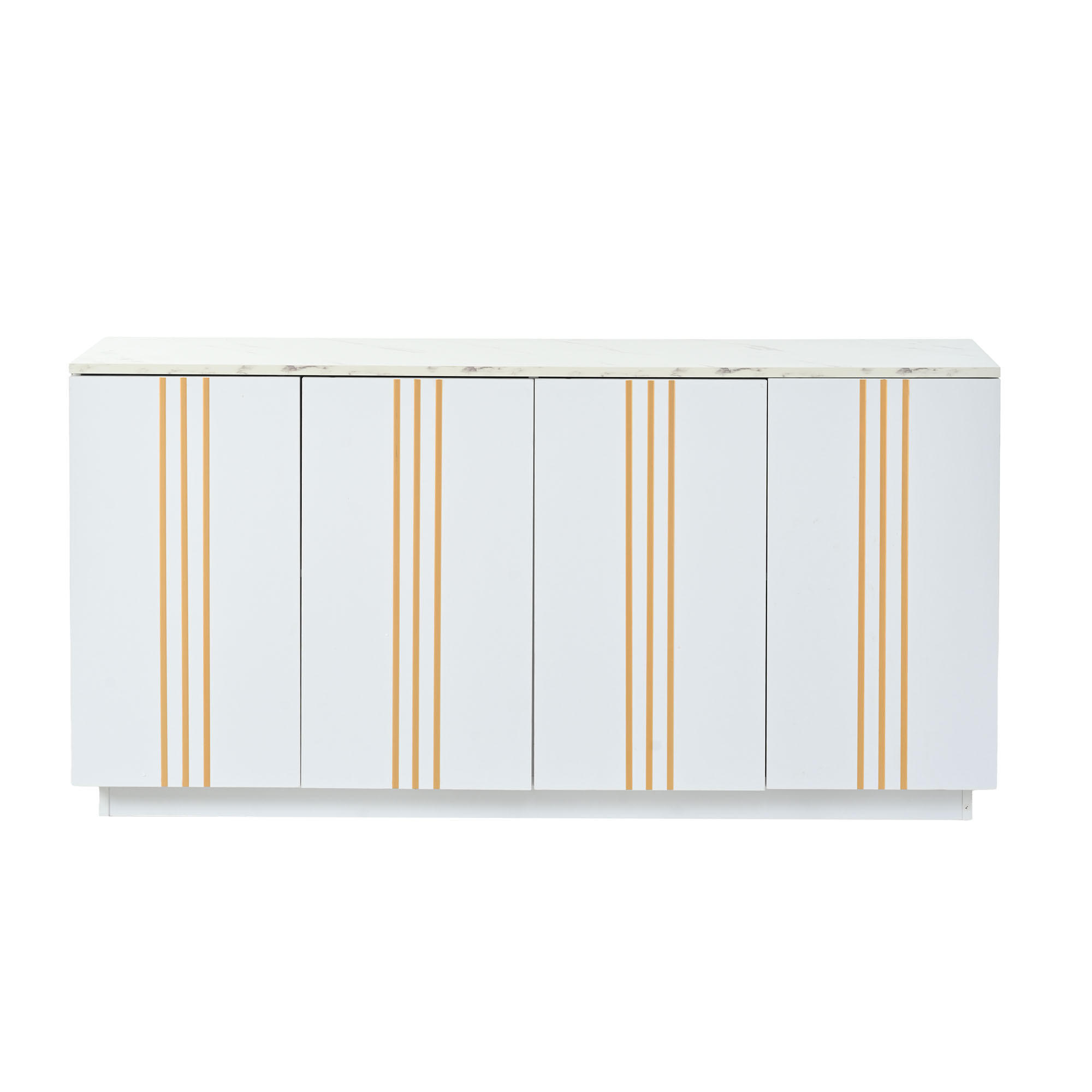 SIDEBOARD Weiß Gold 4 Türen 140cm verstellbare Fächer Modern - Weiß, Holzwerkstoff (35/70/140cm) - FLIEKS