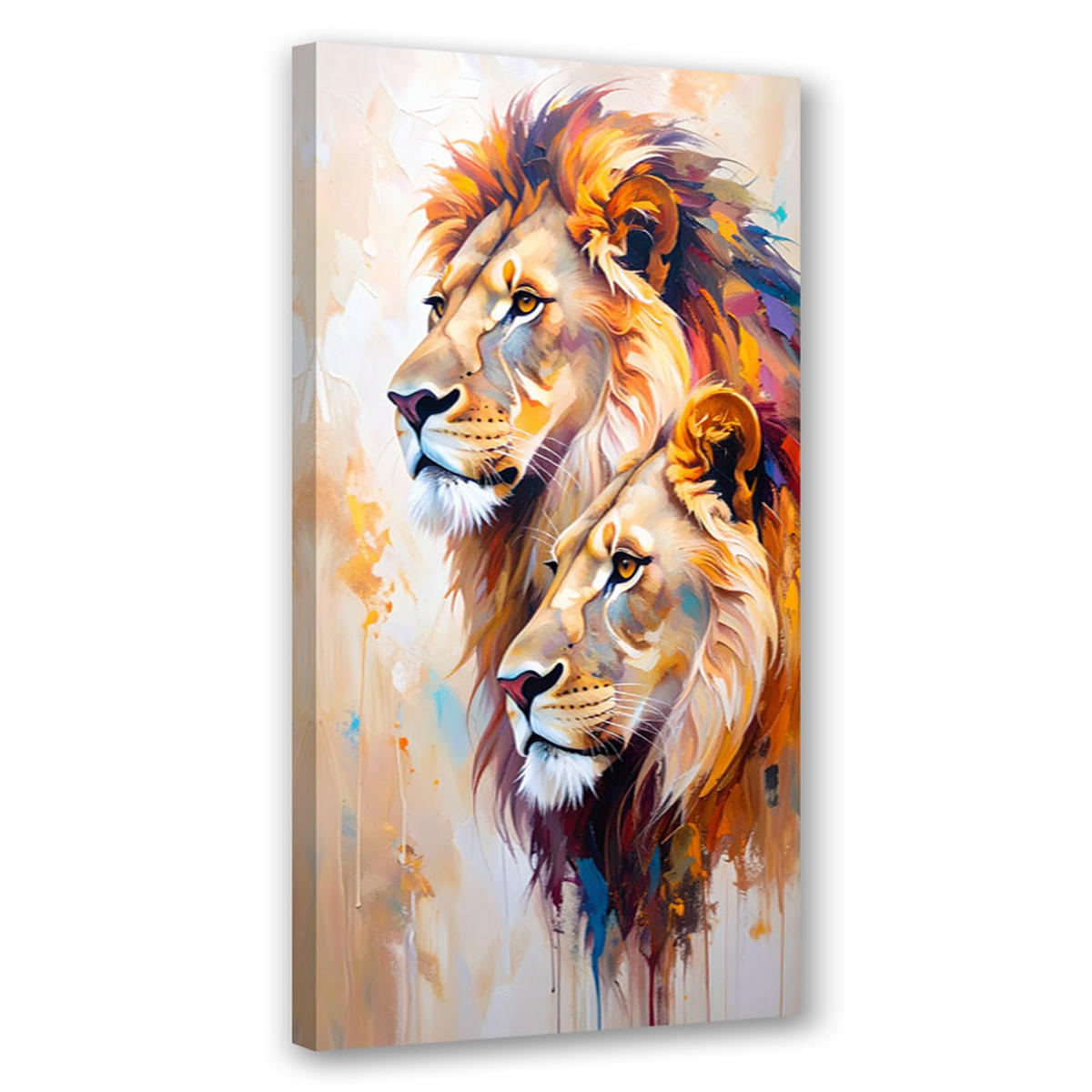 LEINWANDBILD Löwenpaar Tiere gemalt 40x80cm - Beige, Textil (40/80cm) - Feeby