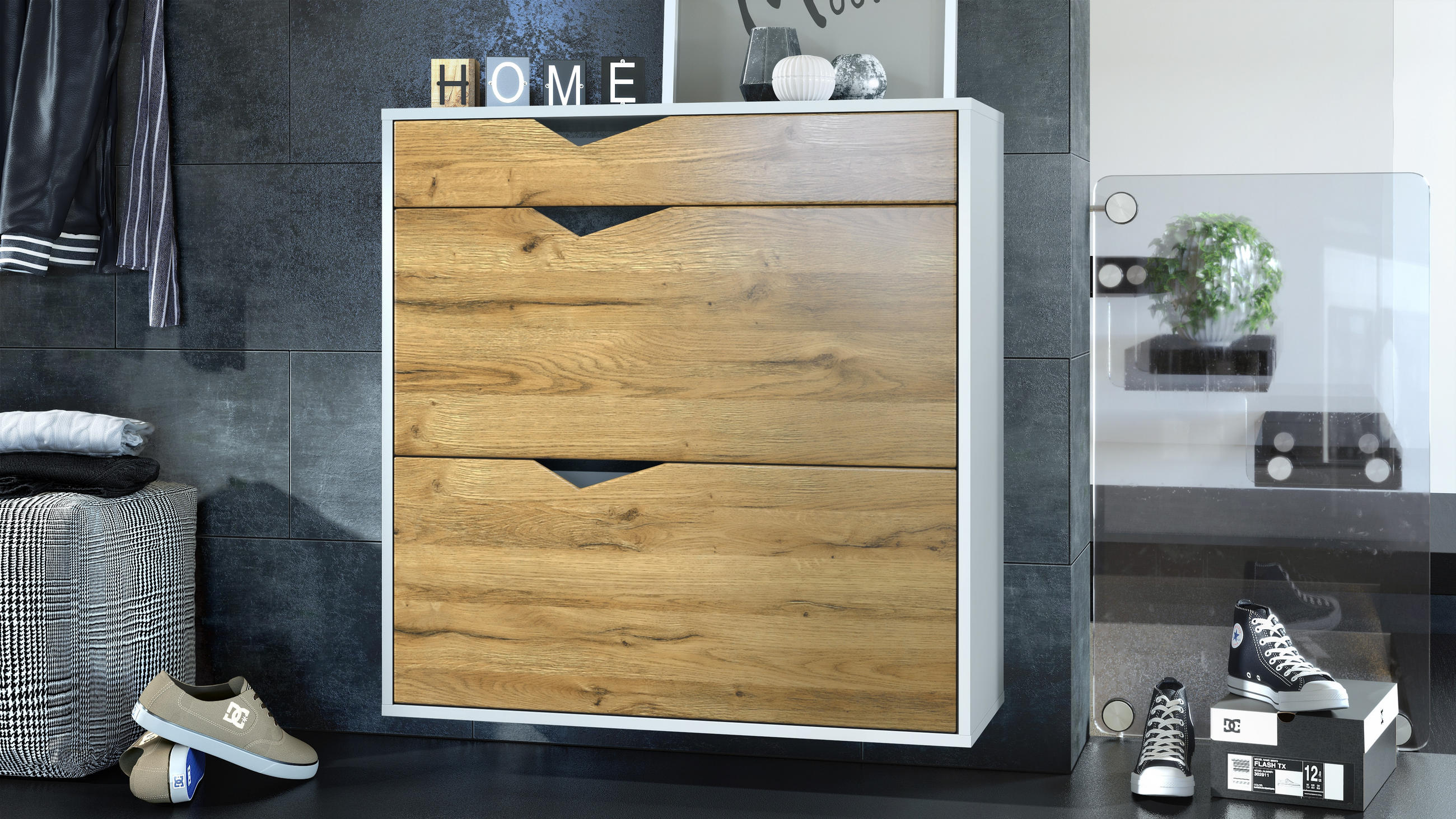 SCHUHSCHRANK Kolmio Fronten in Eiche Natur - Eichefarben, Holzwerkstoff (190/185/33cm) - Vladon