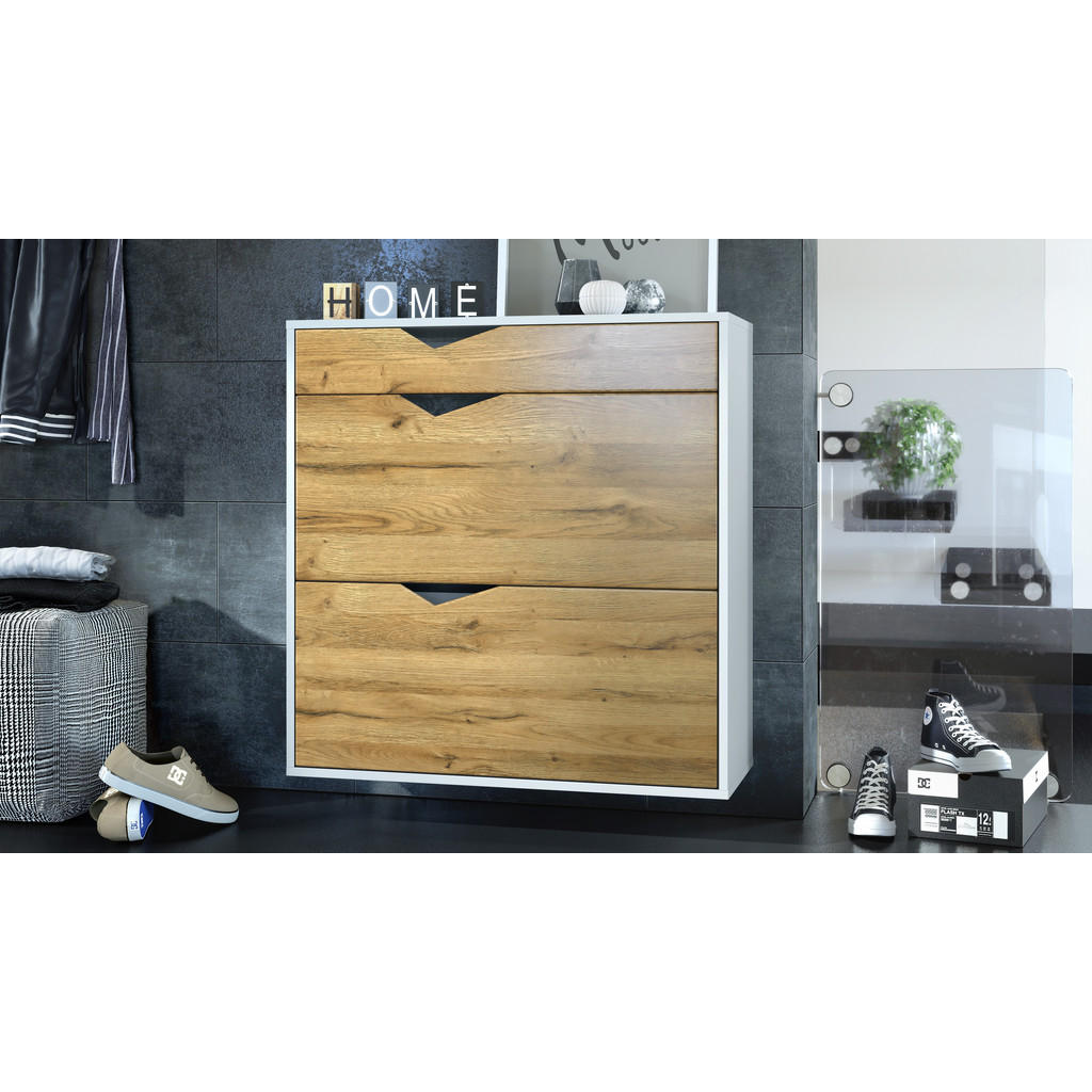 Thumbnail - Vladon Schuhschrank, Eiche, Holzwerkstoff, 190x185x33 cm, Garderobe, Schuhaufbewahrung, Schuhschränke