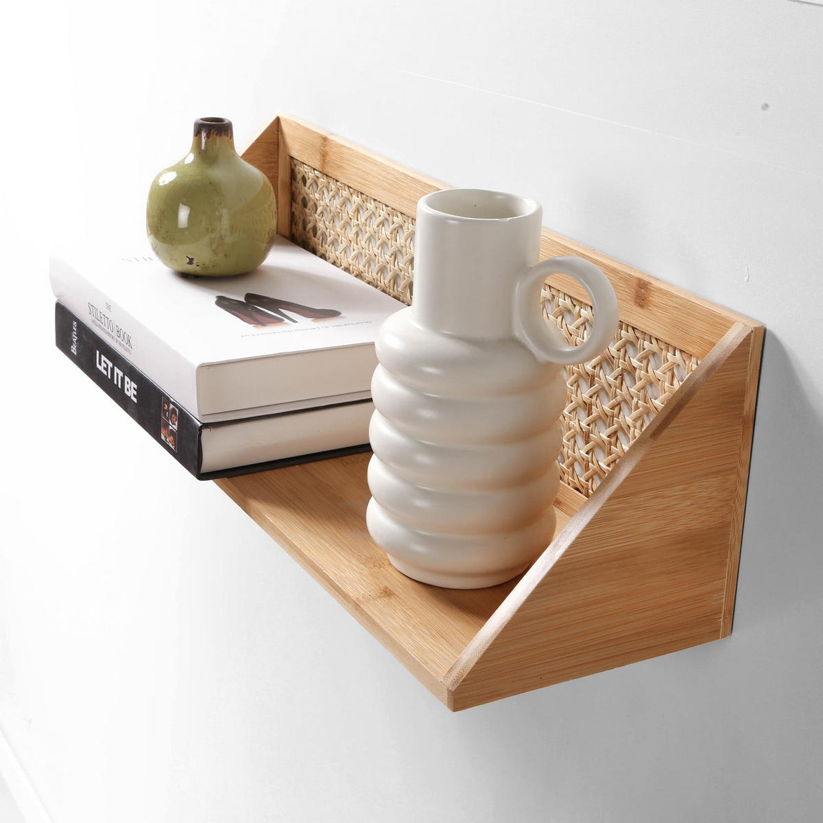 WANDREGAL aus Bambus und natürlichem Rattan - 50 cm - Eschefarben, Holzwerkstoff (15/15/32cm) - Calicosy