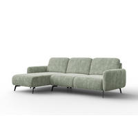 ECKSOFA FEBE 4-Sitzer LINKS, hellgrüner Chenille-Stoff - Schwarz/Hellgrün, Holz/Textil (264/157cm) - Wozimo