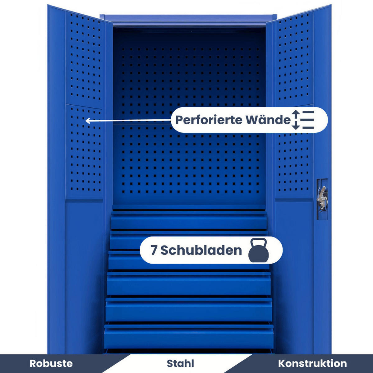 WERKZEUGSCHRANK mit Schubladen TOM 185x92x50cm Blau - Blau, Metall (92/185/50cm) - DELUKE