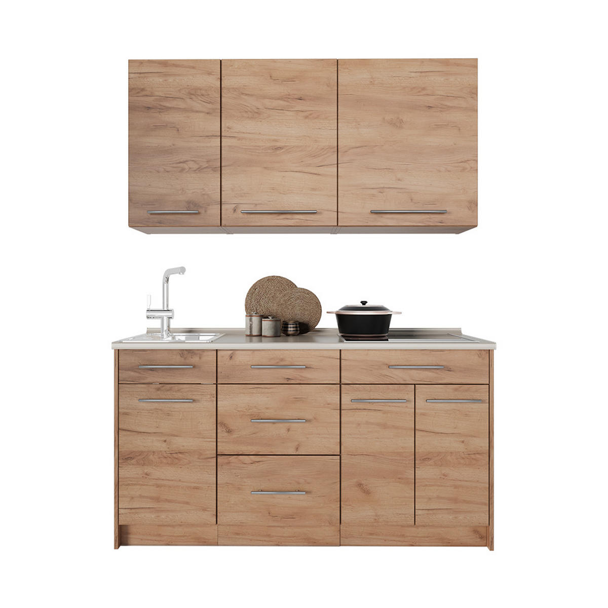 SINGLEKÜCHE Fame-Line, Goldkraft Eiche/Goldkraft Eiche, 150 cm Arbeitsplatte Marmor - Honigeiche, Holzwerkstoff (150/81.2/60cm) - Vicco