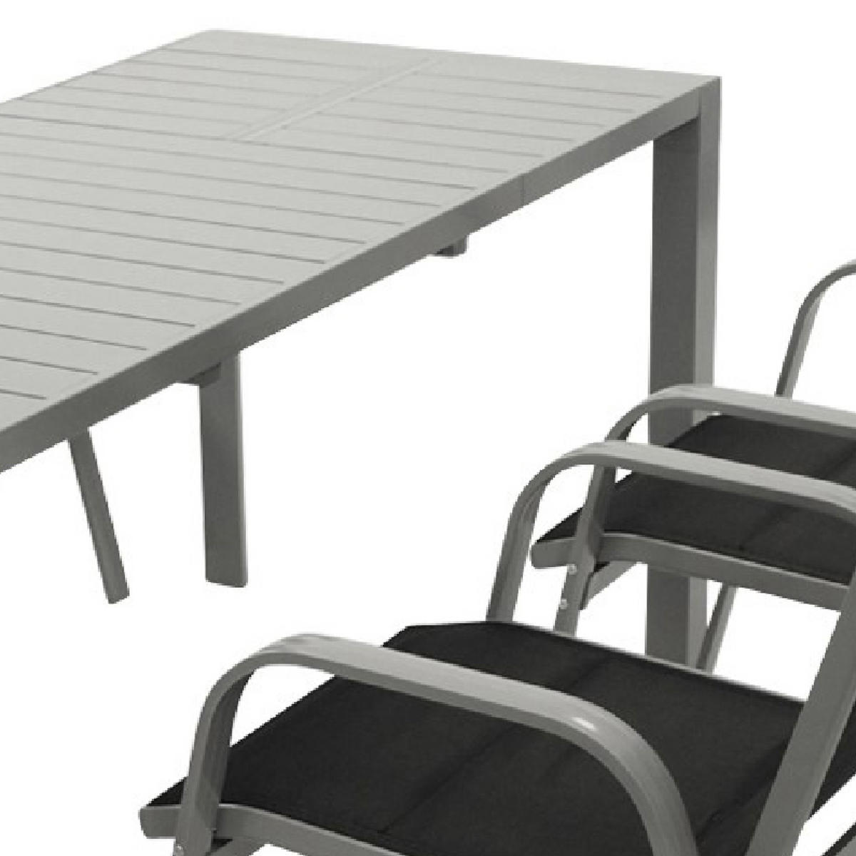 GARTEN-GARNITUR Ashford - 5-teilige Garten-Essgruppe (4x Stapelsessel Hochlehner Aluminium silbergrau + Textilgewebe gepolstert schwarz - Grau, Metall - TPFGarden