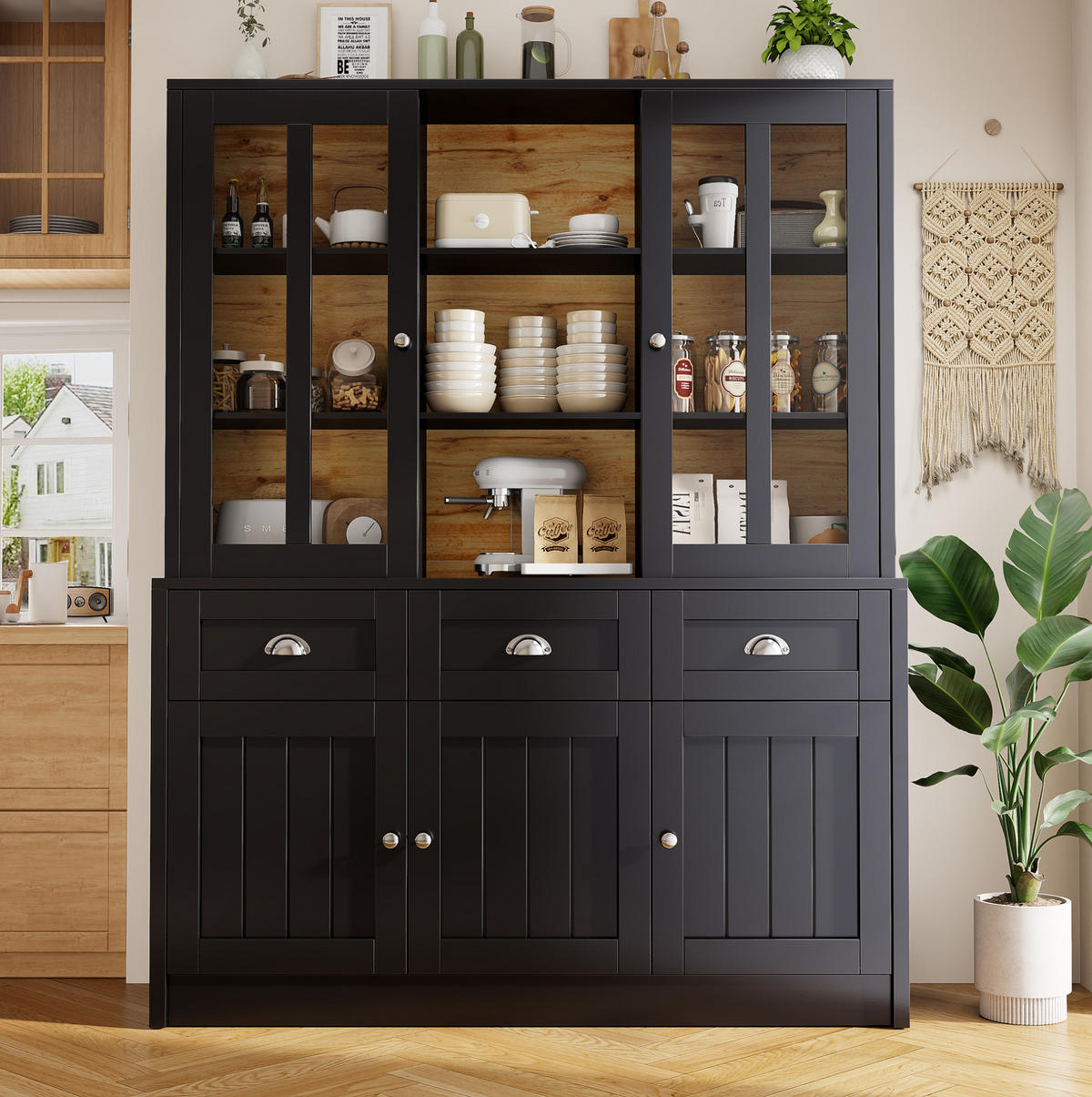 VISOKA vitrina, 140/38,5/175 cm, MDF i akril, crna - crna, drvni materijal (140/175/38.5cm) - BEAOK