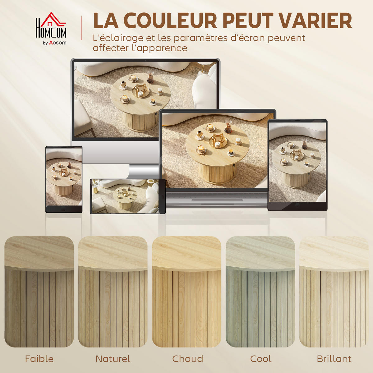 COUCHTISCH DE-15840 versteckter Stauraum mit Schiebetür Naturholz - Naturfarben, Holzwerkstoff (80/80/50cm) - ComfortXL
