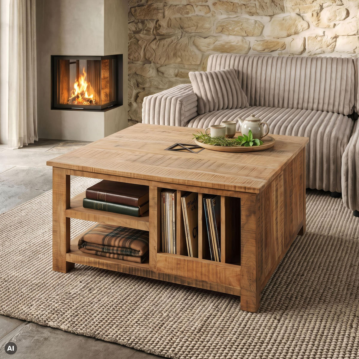 COUCHTISCH Akazie 90x90x48 natur versiegelt NATURE OF SPIRIT #305 - Naturfarben, Holz (90/90/48cm) - Massivmoebel24