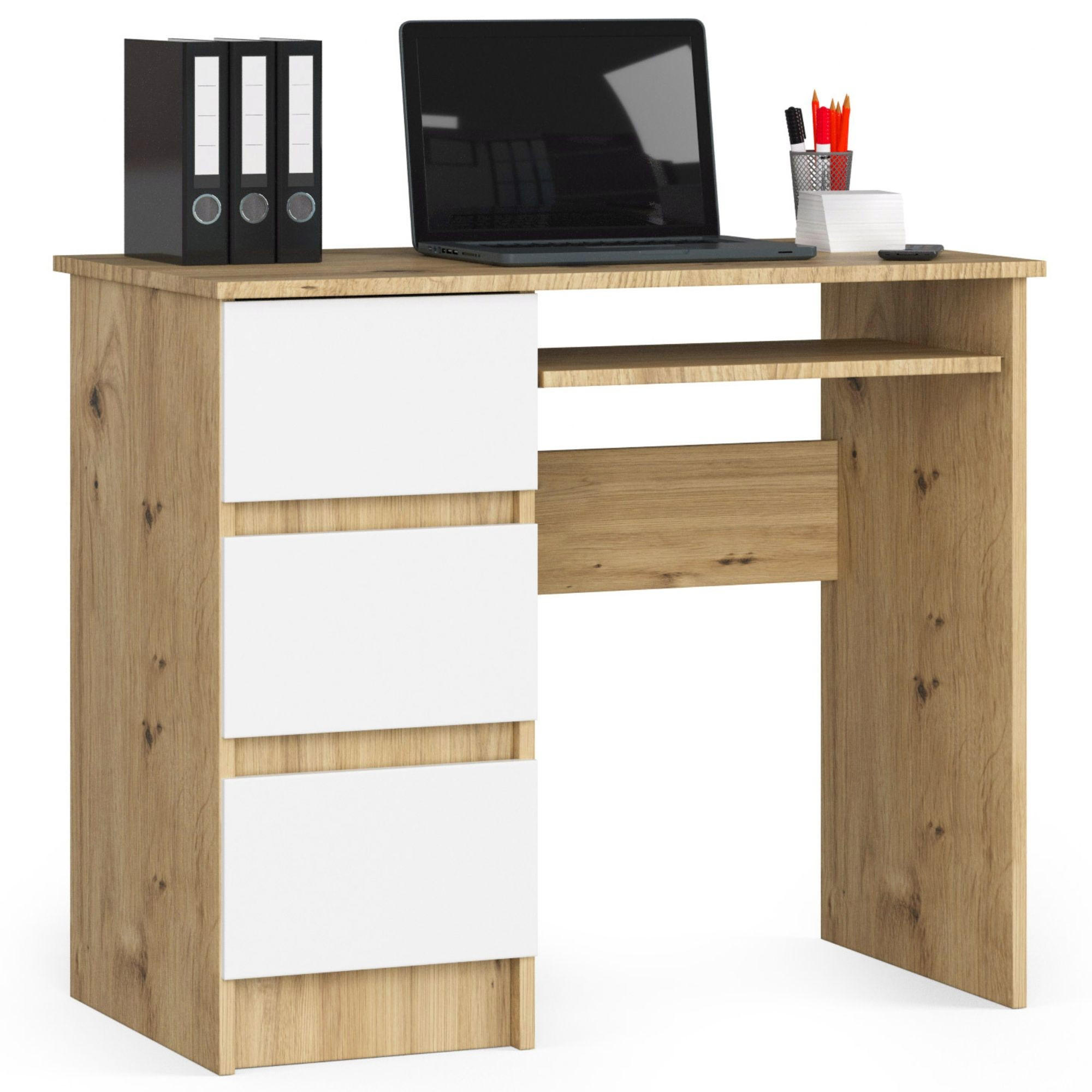 Akord Schreibtisch Eiche Artisan, Weiß 50x77x90 cm