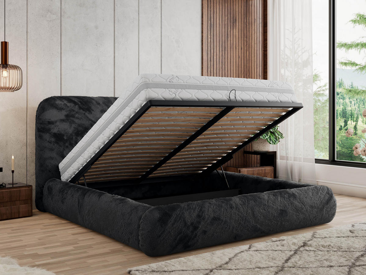 POLSTERBETT BENEA CLASSIC 200/200 - Dunkelgrau Plüsch - Schaum-Matratze - Dunkelgrau, Textil (200/200cm) - MKS