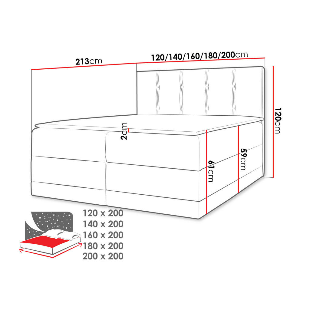 Thumbnail - Mirjan24 Boxbett, Braun, Hellbraun, Holz, H3, 200x200 cm, Schlafzimmer, Betten, Boxspringbetten