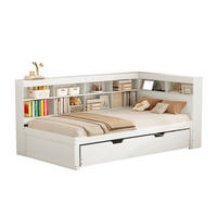 FUNKTIONSBETT 90/200 cm mit Ausziehbett 90/190 cm, USB-Anschluss und Stauraum, Massivholz, Weiß - Weiß, Holz (90/200cm) - Redom
