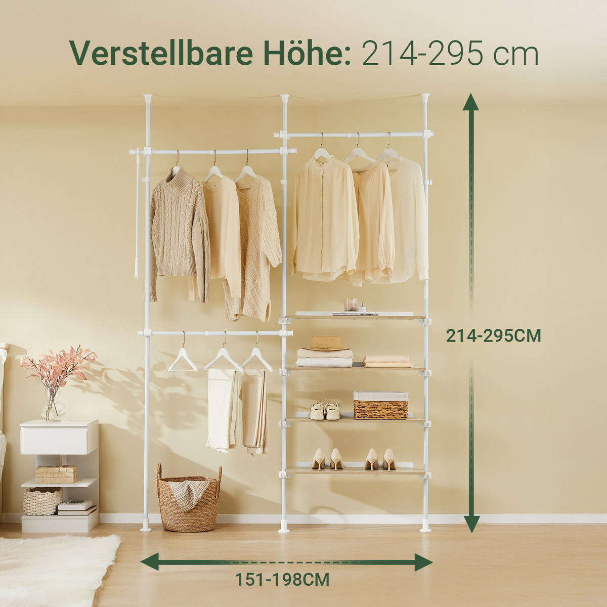 TELESKOP KLEIDERSTÄNDER Weiß-Natur - Weiß/Naturfarben, Kunststoff (198/295/24cm) - SoBuy