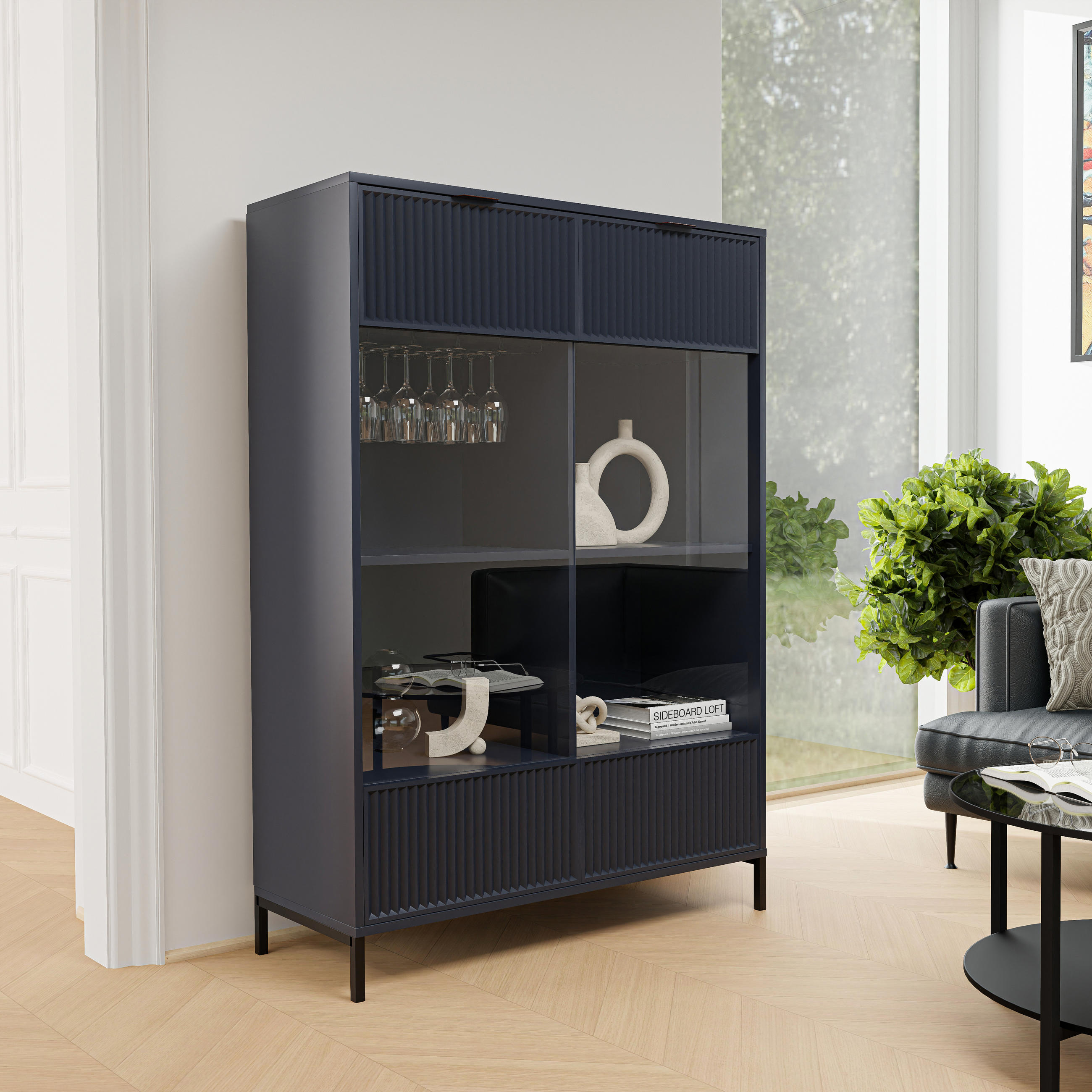 GLASVITRINE groß mit 2 Türen, Blau - Blau, Holzwerkstoff (105/150/41cm) - Idohome