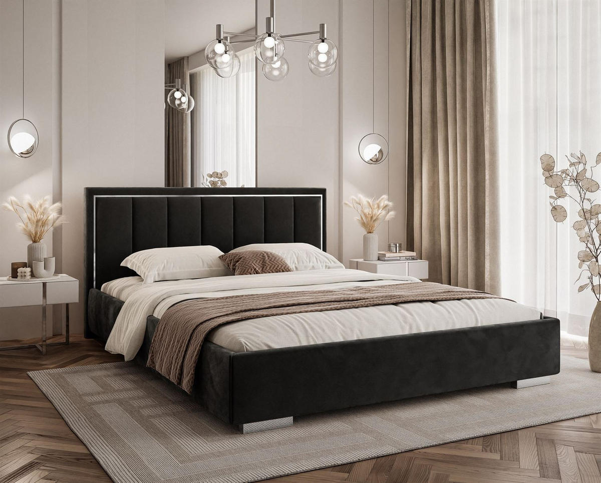 POLSTERBETT AURELIA SILVER mit Stauraum und Metallrahmen 160x200 Jasmine 100 - Schwarz, Textil (160/200cm) - Lookway