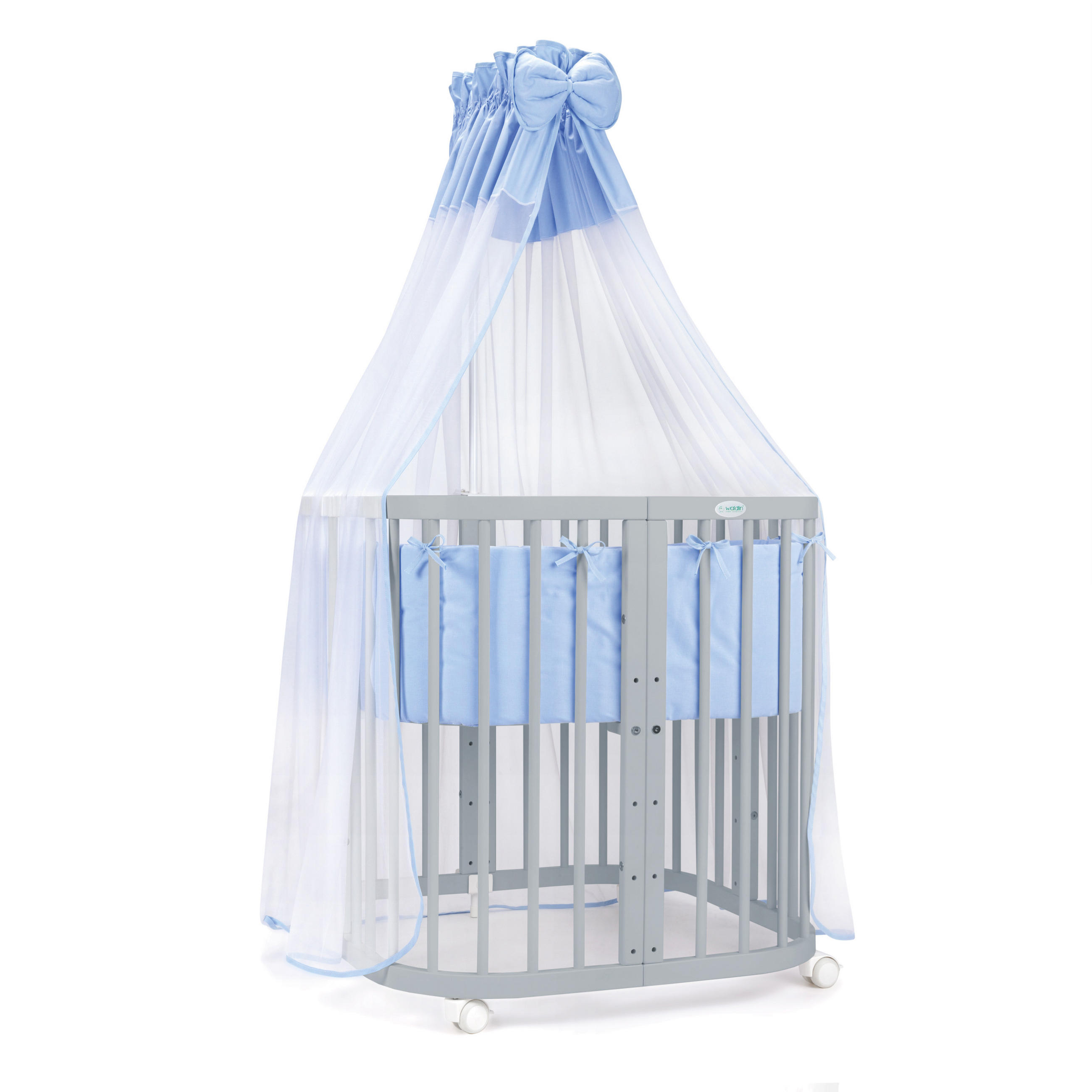 BABYBETT GREY, 7in1 mit Matratze - Blau/Grau, Holz (73/123cm) - waldin