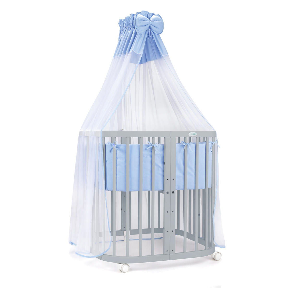 BABYBETT GREY, 7in1 mit Matratze - Blau/Grau, Holz (73/123cm) - waldin