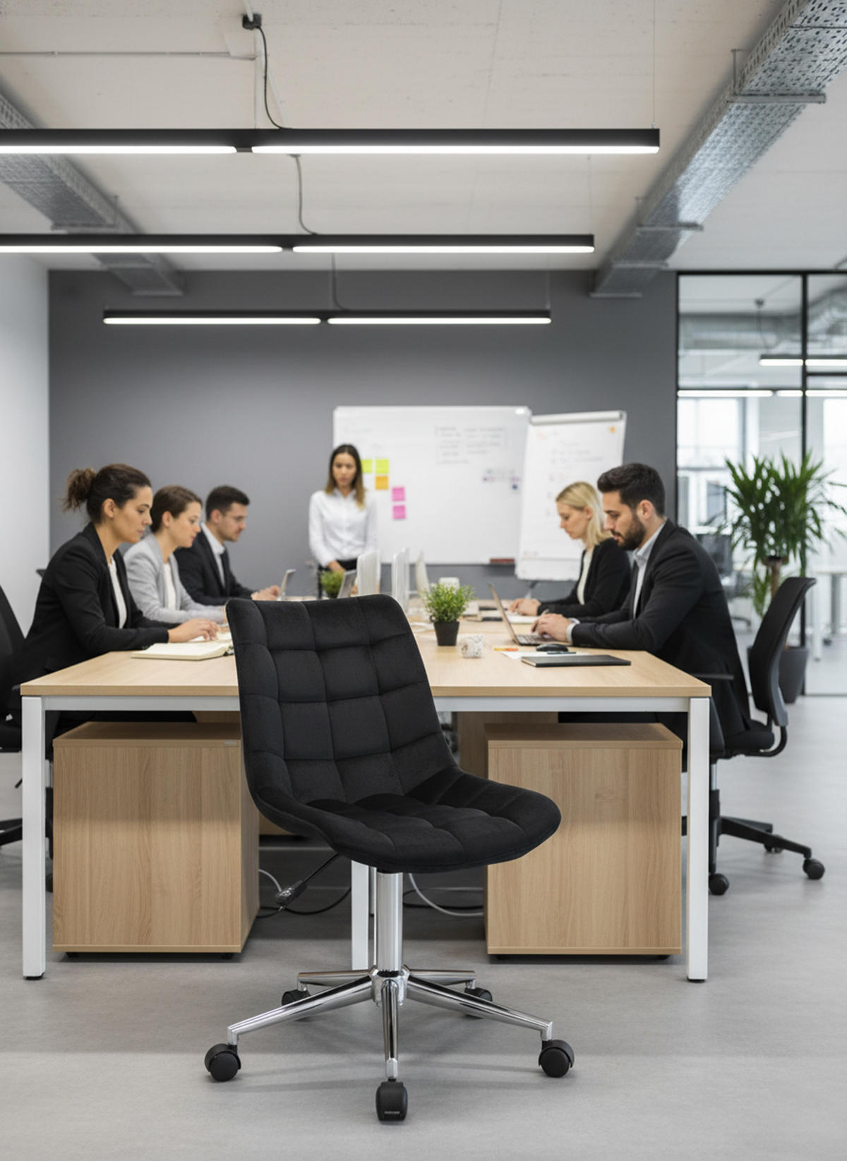 BÜROSTUHL Auronix Samt schwarz - Chromfarben/Schwarz, Metall (46/96/62cm) - TPFLiving