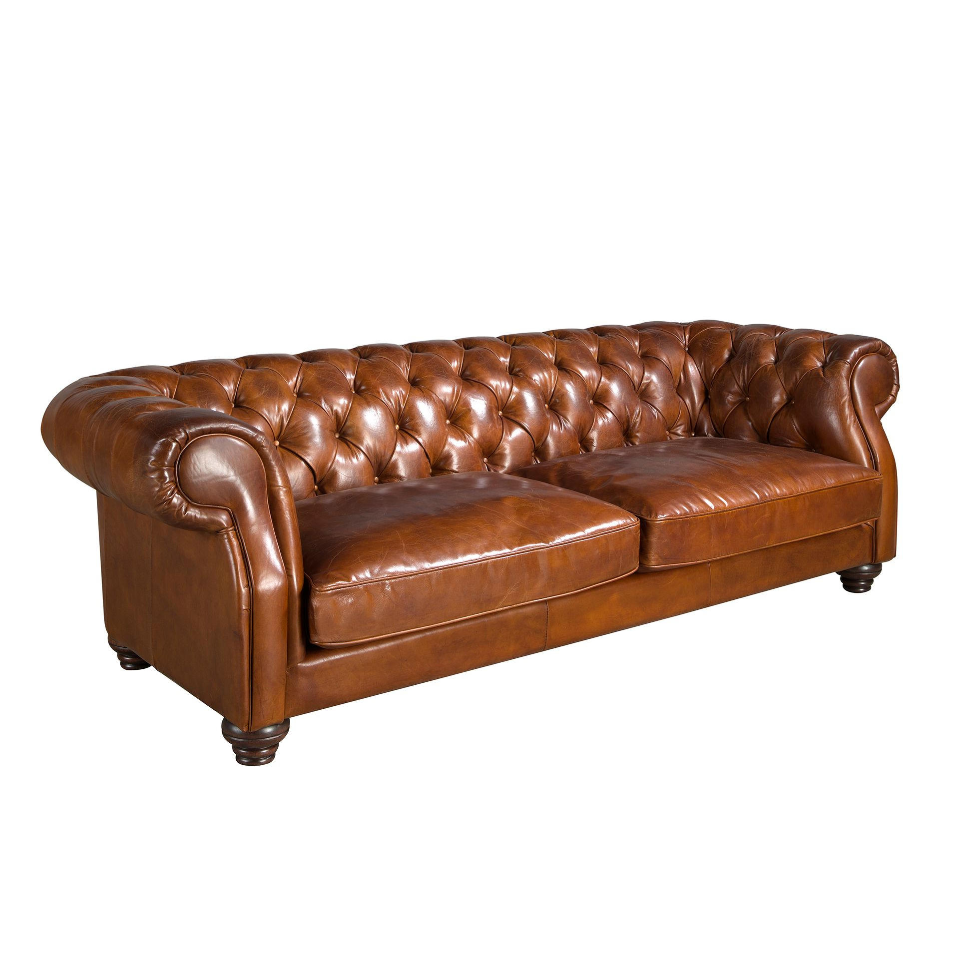 CHESTERFIELD-SOFA 3-Sitzer Chester-Sofa in cognacbraunem Leder 226/101/70 cm - Braun, Leder/Holz (226/70/101cm) - ANGEL CERDA