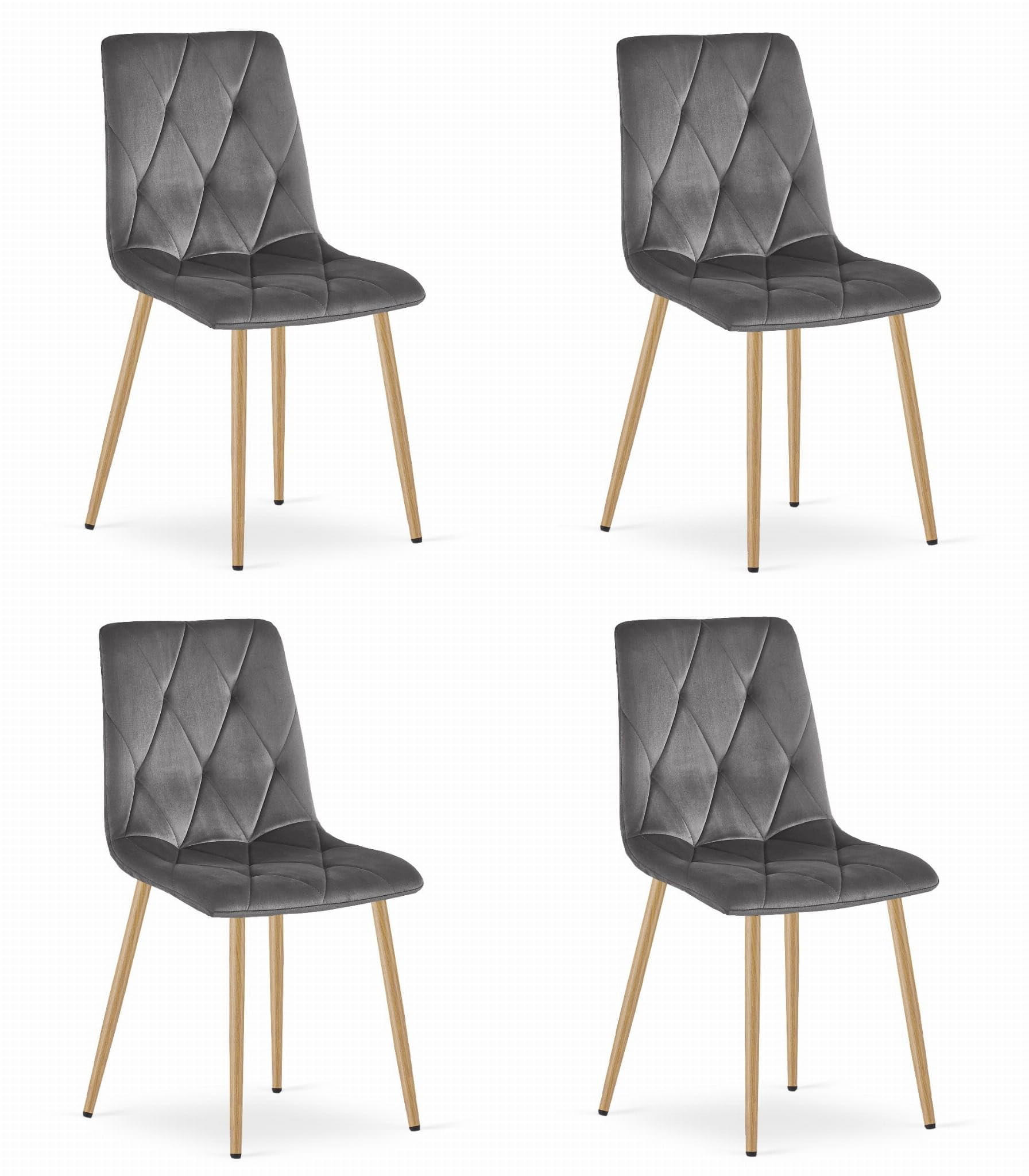 ESSZIMMERSTUHL 4er Set Dunkelgrauer Velours, Gepolsterte Sitzfläche, Holzbeine, Modernes Design - Grau, Textil (46/89/40cm) - Best For Home