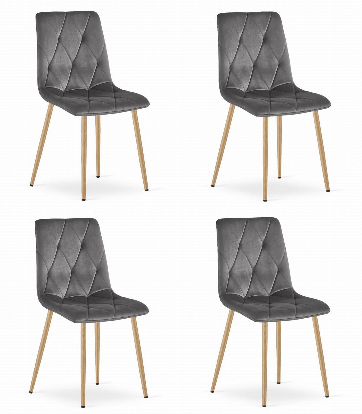 ESSZIMMERSTUHL 4er Set Dunkelgrauer Velours, Gepolsterte Sitzfläche, Holzbeine, Modernes Design - Grau, Textil (46/89/40cm) - Best For Home