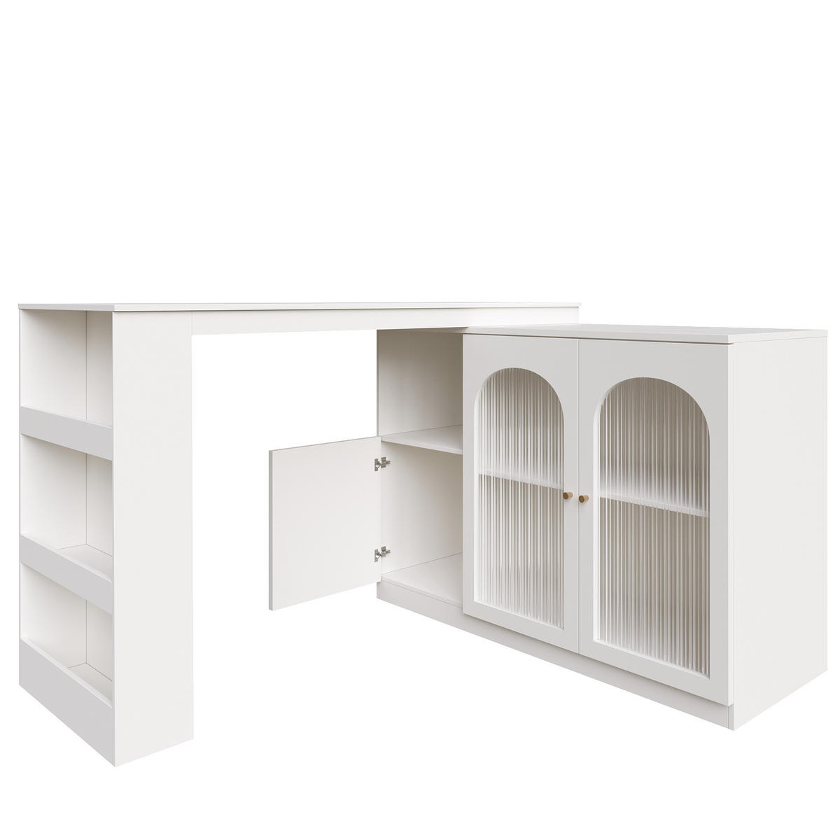 BARTISCH 360° Drehbar 120cm Barschrank Weiß Glastür - Weiß, Holzwerkstoff (40/120/97cm) - FLIEKS