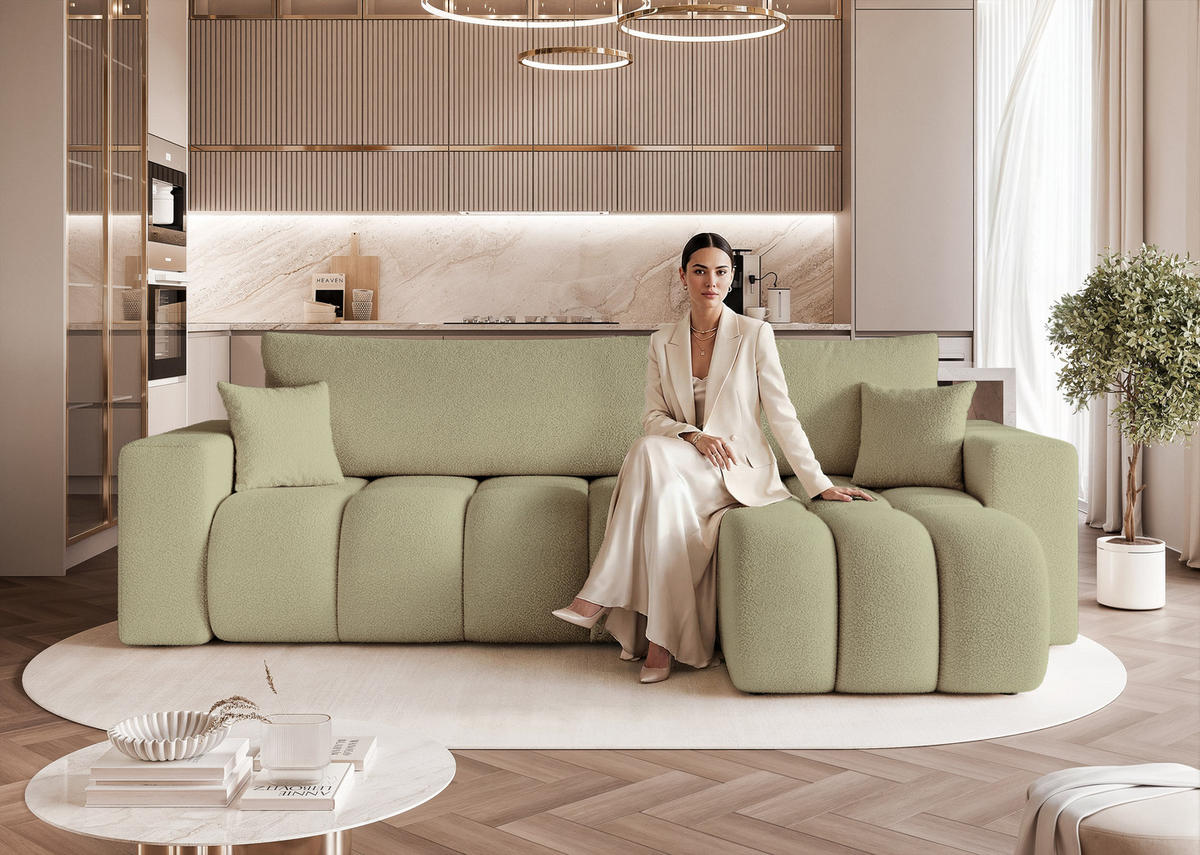 ECKSOFA OFI mit Schlaffunktion und Bettkasten Grün - Grün, Holzwerkstoff/Kunststoff (248/145cm) - Idohome