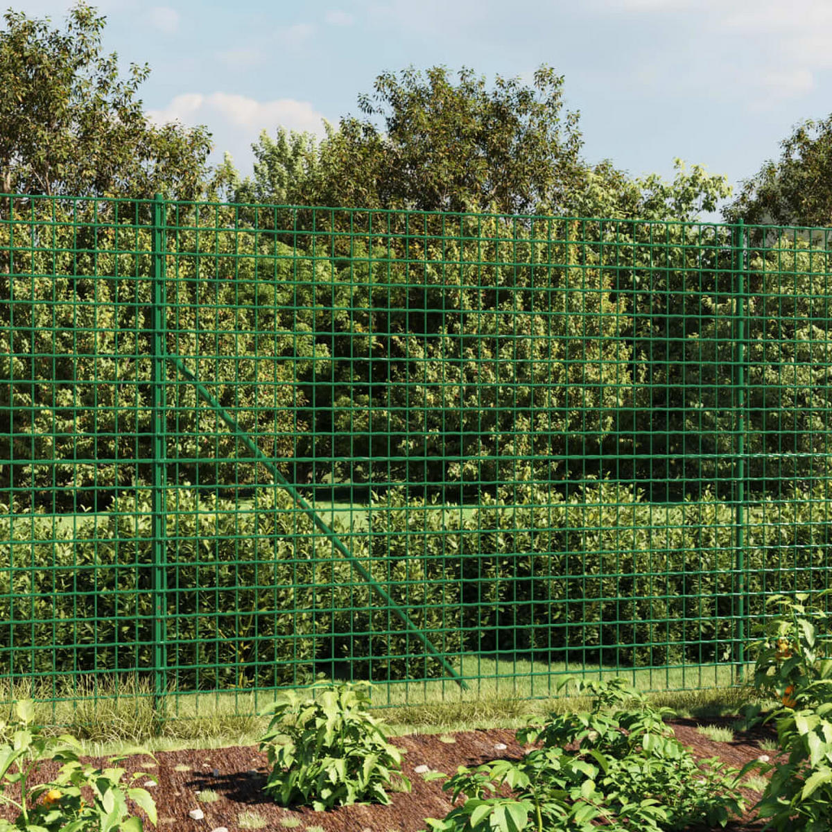 GARTENZAUN, Maschendrahtzaun mit Bodenhülsen, 1,4/25 m, aus Stahl und PVC, Grün - Grün, Metall (2500/140cm) - vidaXL