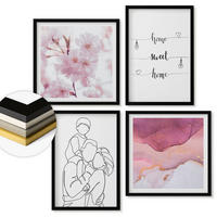 WANDBILDER 4er-Set - 50x50 cm & 40x60 cm Schwarzer Rahmen - Blumenfamilie minimalistisch - Schwarz, Kunststoff (50/50cm) - ArtPrintCave