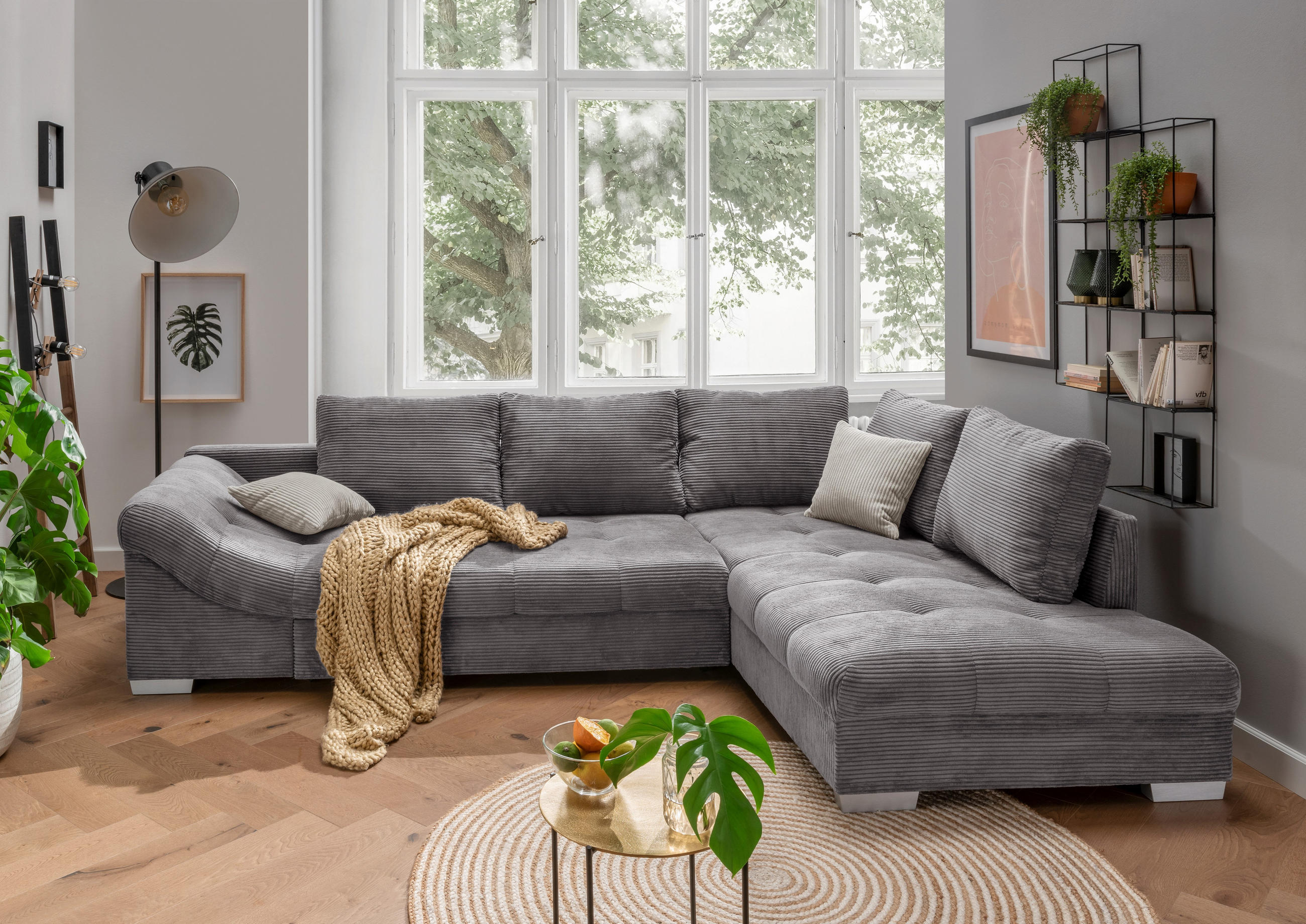 Thumbnail - luma-home Ecksofa, Grau, Textil, 4-Sitzer, Füllung: Polyurethan (Pur), Ottomane rechts,L-Form, 298x202 cm, Wohnzimmer, S...