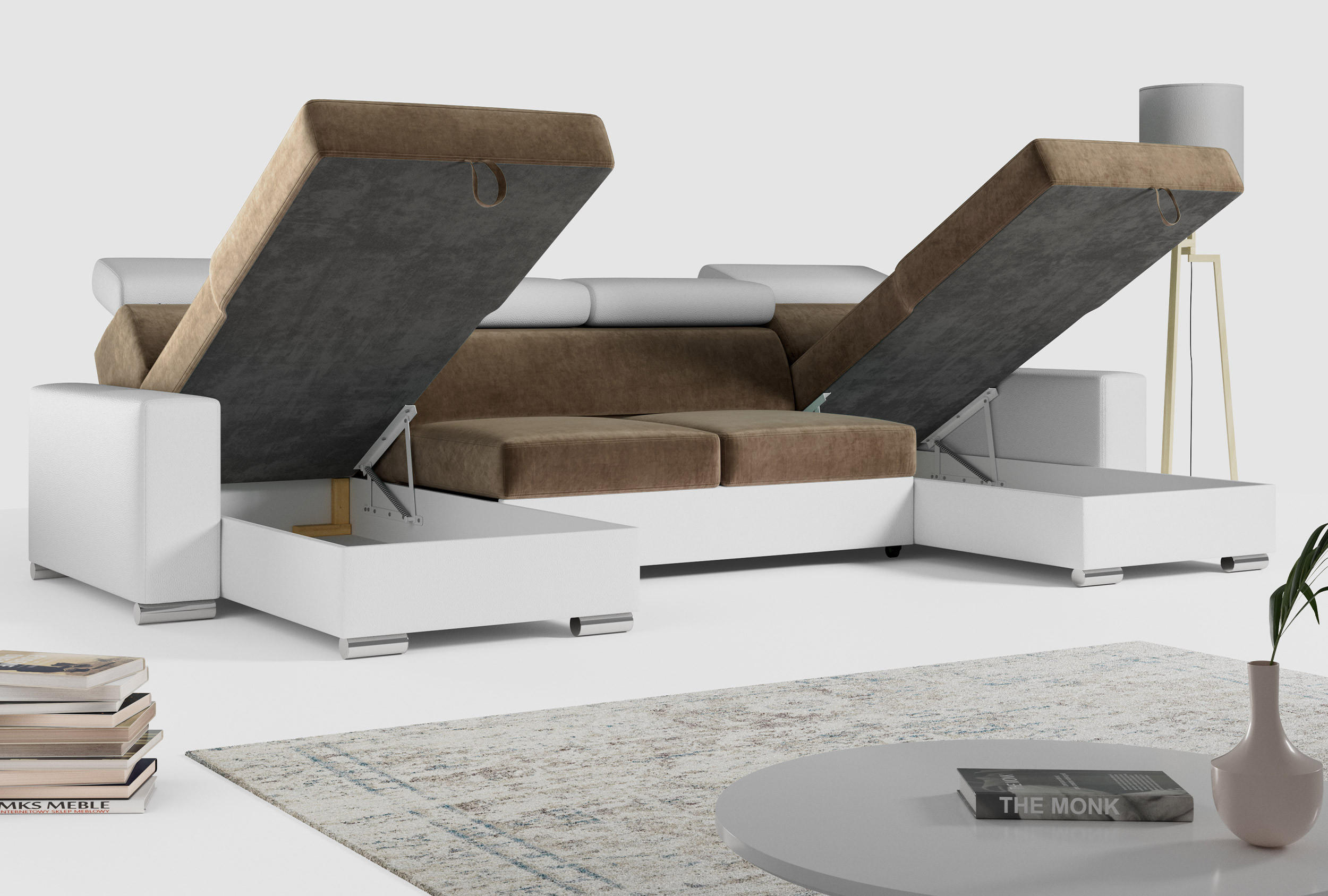 Thumbnail - MKS Wohnlandschaft, Braun, Weiß, Textil, 6-Sitzer, U-Form, 306x98x168 cm, Wohnzimmer, Sofas & Couches, Wohnlandschaften,...