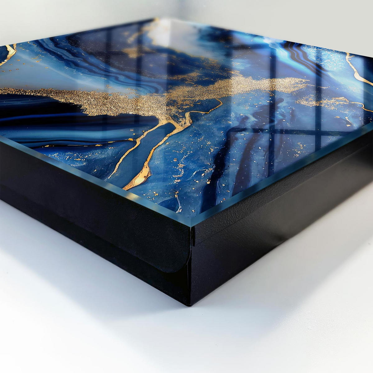 SCHLÜSSELBOX Schwarz 30x30 cm- Türöffnung nach rechts - Marineblaue Streifen - Dunkelblau, Metall (30/30/5cm) - TULUP