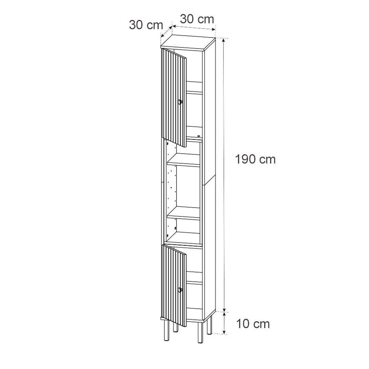 BADSCHRANK Aquis Braun 30 x 190 cm mit Türen, und offenen Fächern - Braun/Sonoma Eiche, Holzwerkstoff (30/190/30cm) - Vicco