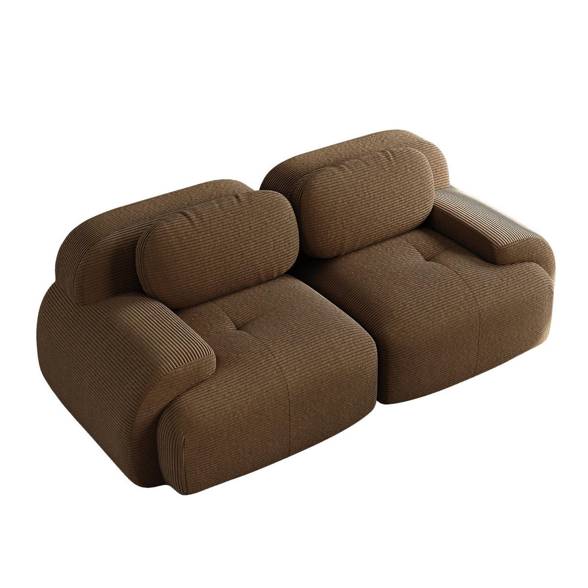 SOFA Loveseat mit gebogenen Armlehnen und rutschfester Unterseite, Braun - Braun, Textil (138/70/103cm) - Kaket