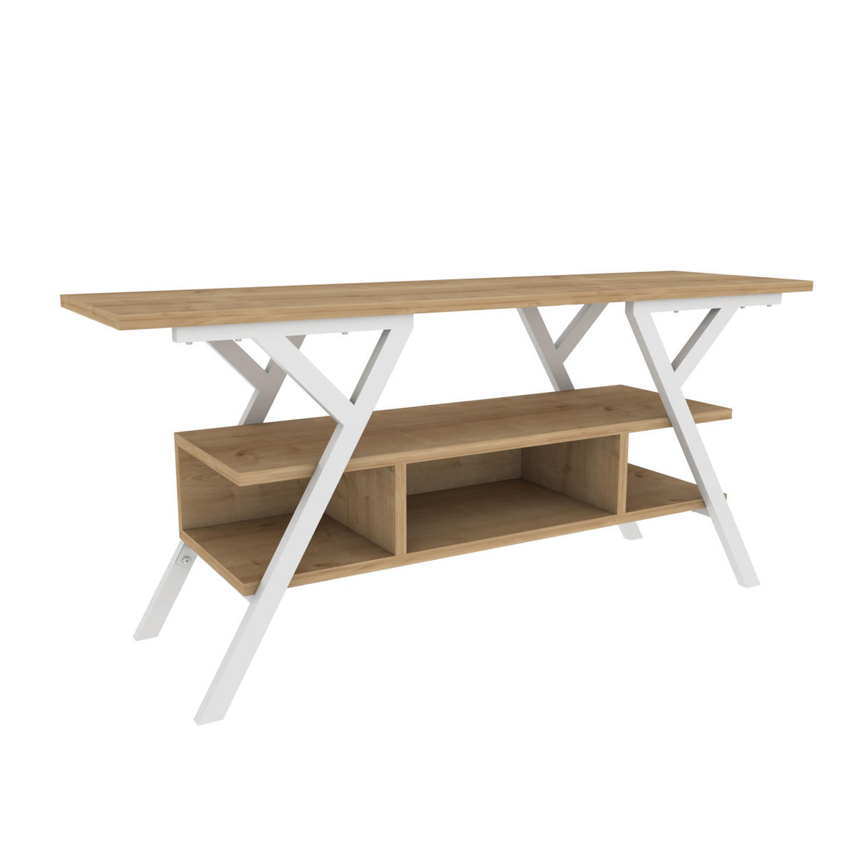 TV Stand Minerva Weiß Eiche - Eichefarben/Weiß, Holzwerkstoff (120/55/35cm) - Decorotika