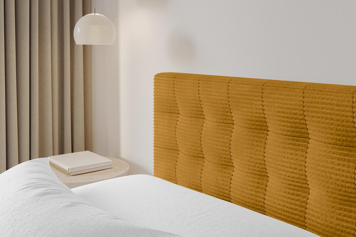 POLSTERBETT mit Bettkasten und Lattenrost, Boxbett ohne Matratze - PARI 180x200 Senfgelb - Currygelb, Holzwerkstoff/Textil (180/200cm) - ALTDECOR