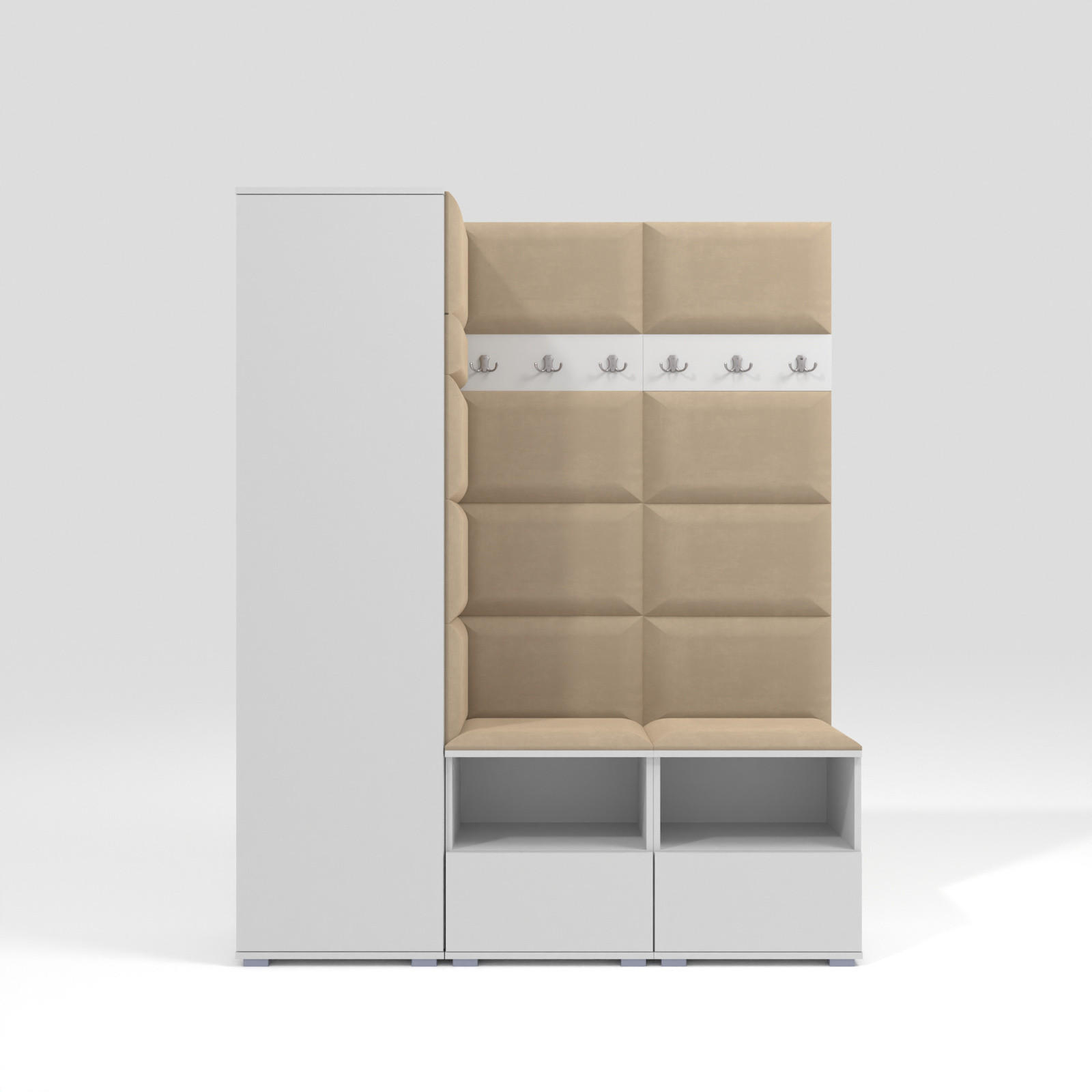 GARDEROBEN-SET Nela II mit gepolsterten Paneelen 150/187/40 - Beige/Silberfarben, Holzwerkstoff/Kunststoff (150/187/40cm)