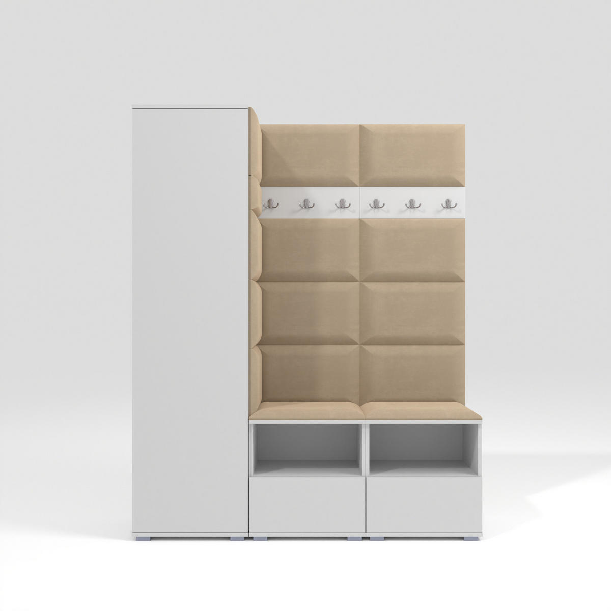 GARDEROBEN-SET Nela II mit gepolsterten Paneelen 150/187/40 - Beige/Silberfarben, Holzwerkstoff/Kunststoff (150/187/40cm)