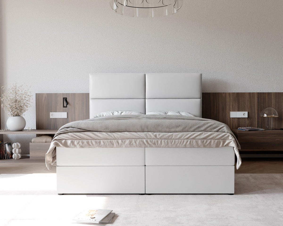 BOXBETT 120x200 cm mit Topper - Weiß, Textil (160/200cm) - Idohome