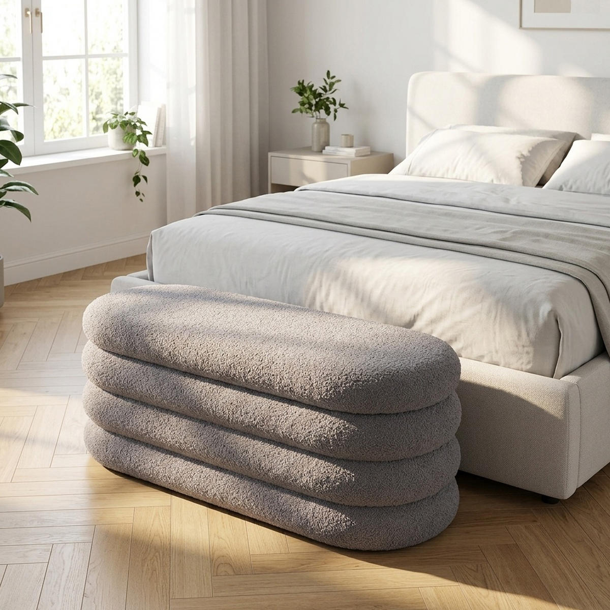 SITZBANK Weiß Teddystoff mit Stauraum - Weiß, Holzwerkstoff/Textil (110/42/45cm) - Relaxdays