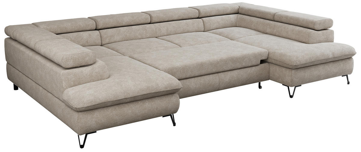 WOHNLANDSCHAFT PETER U Struktur Beige - Beige/Schwarz, Textil/Metall (346/76/208cm) - MKS