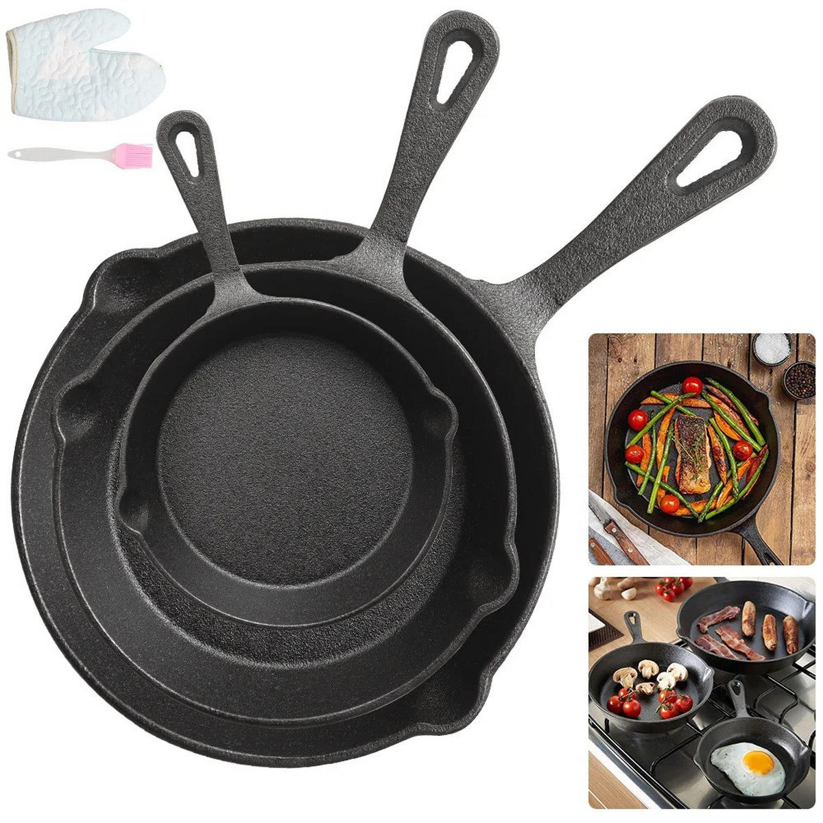 PFANNENSET CastIron Schwarz 3er set - Schwarz, Metall - Kaket