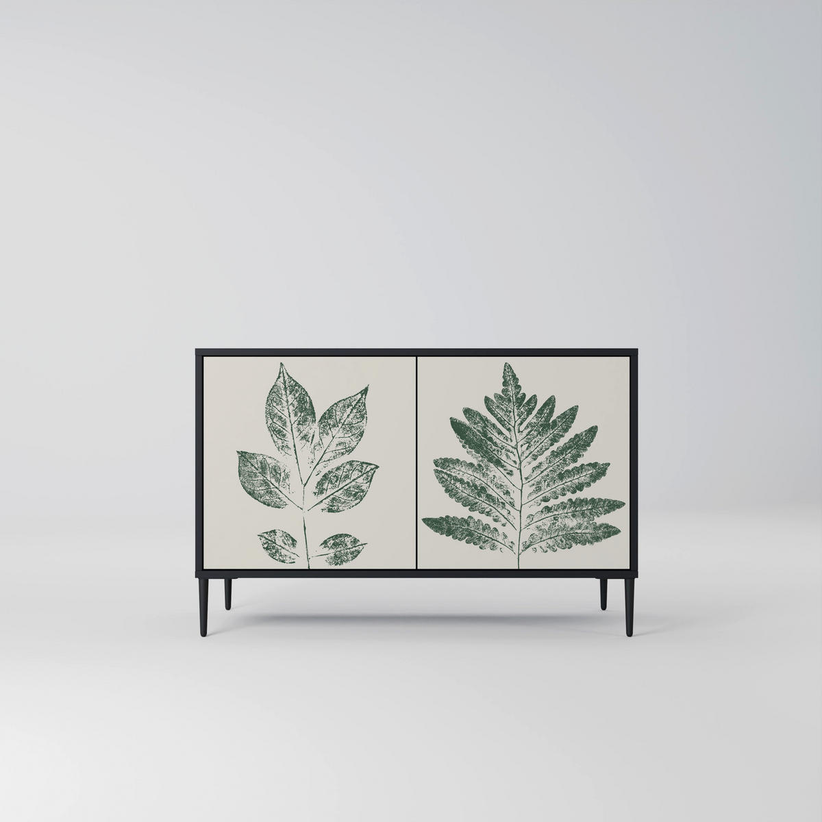 SIDEBOARD GREEN LEAFY STAMPS, Graue Oberfläche, 111x42x57,5 cm, 2 Türen - Grau, Holzwerkstoff (111/57.5/42cm) - SpaceRebels