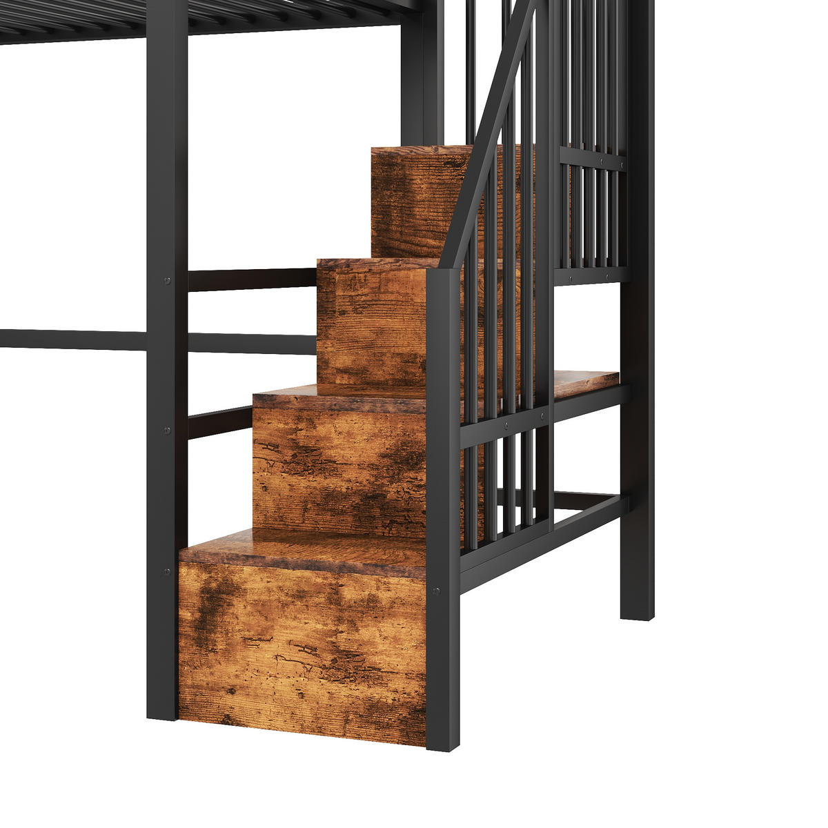 HOCHBETT 90/200 cm in Schwarz mit LED und Treppe mit Stauraum - Schwarz, Holzwerkstoff/Metall (90/200cm) - STILVORA