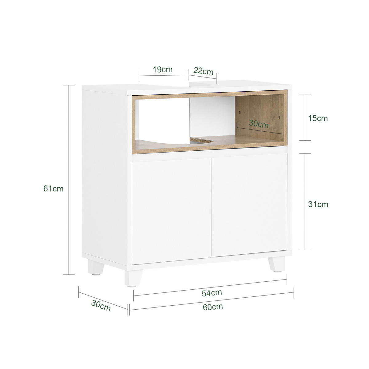 WASCHBECKENUNTERSCHRANK Weiß 60cm - Weiß, Holzwerkstoff (60/61/30cm) - SoBuy