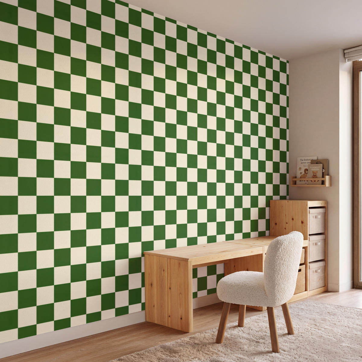KINDERTAPETE - Schachbrett - Muster - Grün - 280x200 cm - Grün, Papier (280/200cm) - OnlyWow