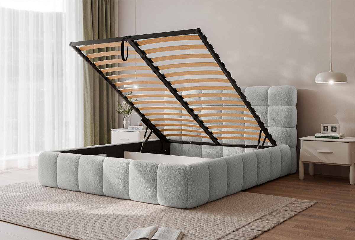 POLSTERBETT BIVIO 140x200 cm, Hellgrau - Grau, Textil (140/200cm) - Fedve